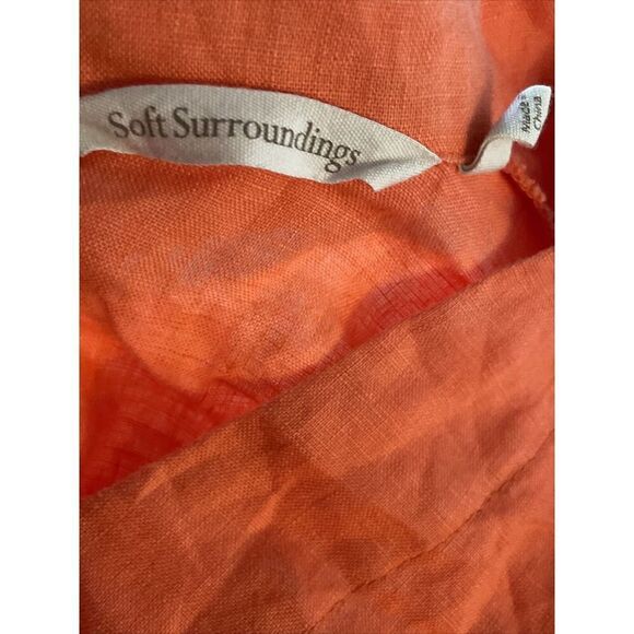 SOFT SURROUNDINGS Morgana Linen Tunic Top Orange Collar Back Button Petite Large - Picture 5 of 6
